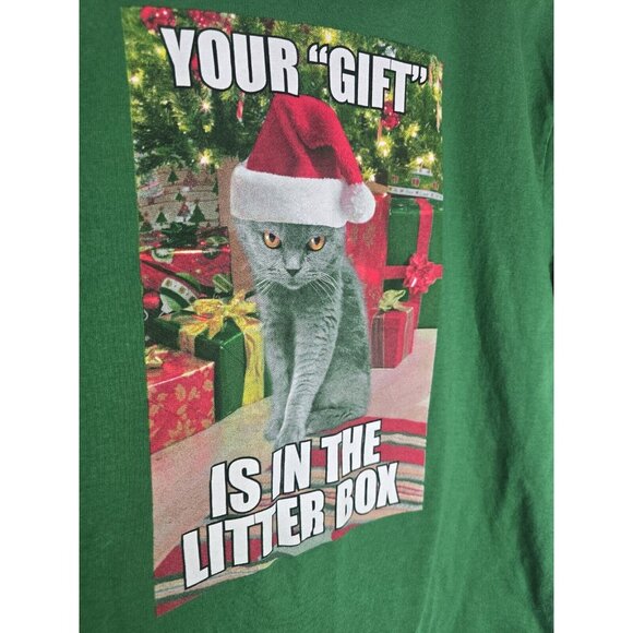 Your Gift is in the Litter Box Christmas funny Cat T-Shirt Size LARGE - Picture 3 of 6